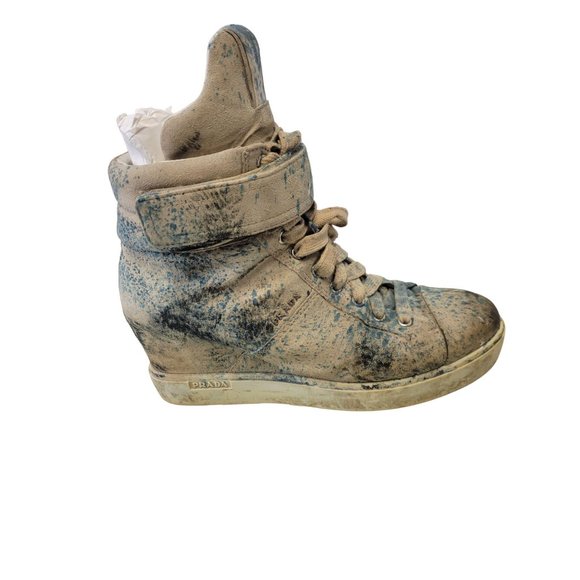 Prada Women's size 7.5 blue paint splash high top sneaker - Picture 14 of 16